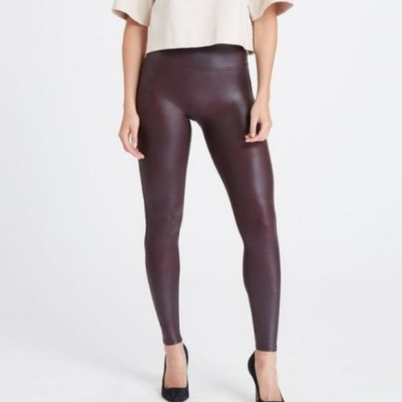 Assets By Spanx Pants - Assets by Spanx Faux Leather Crackle Leggings Hi Rise Wine Black Medium